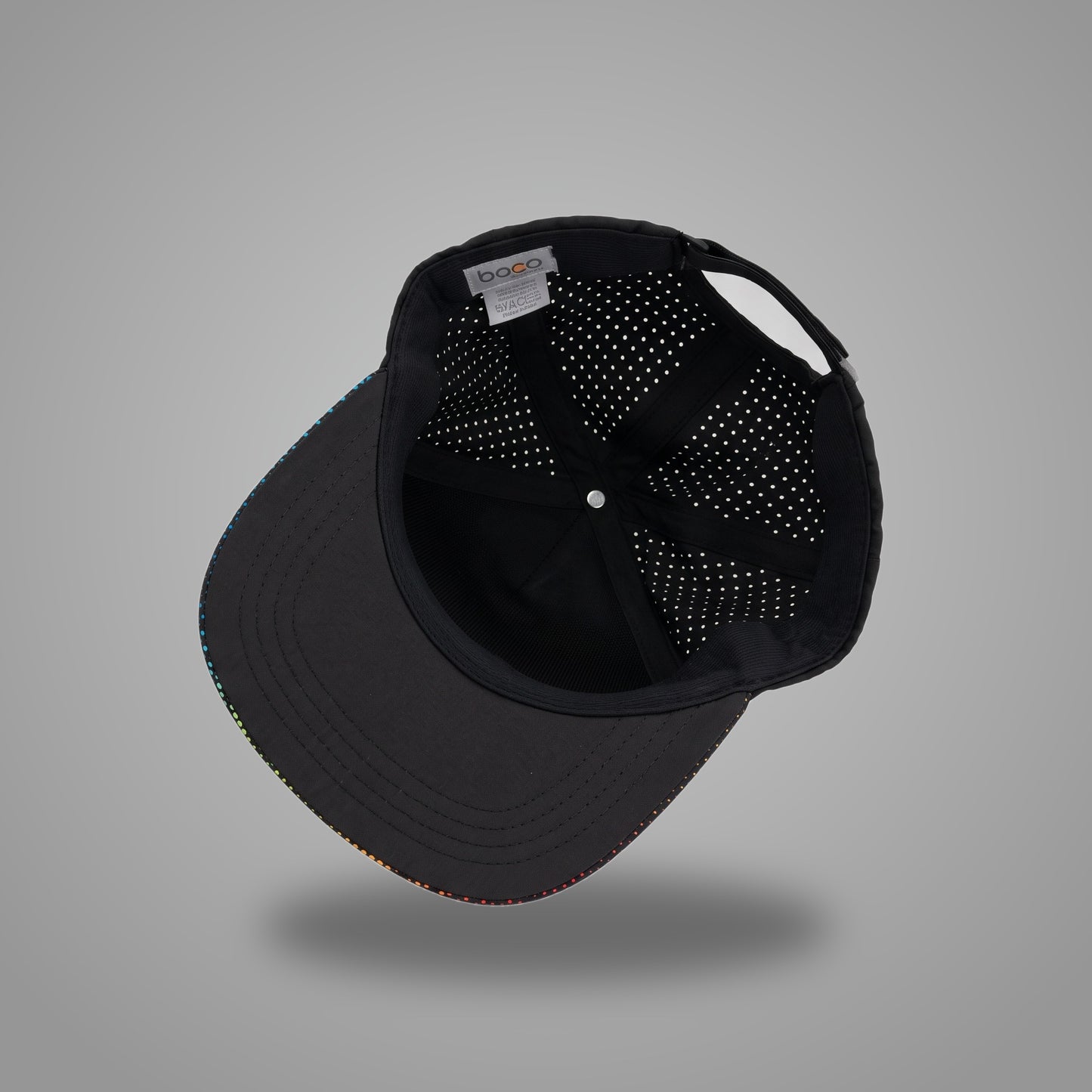 Inside of the OMIUS Off Duty Cap showing solid front panel and laser-perforated ventilation