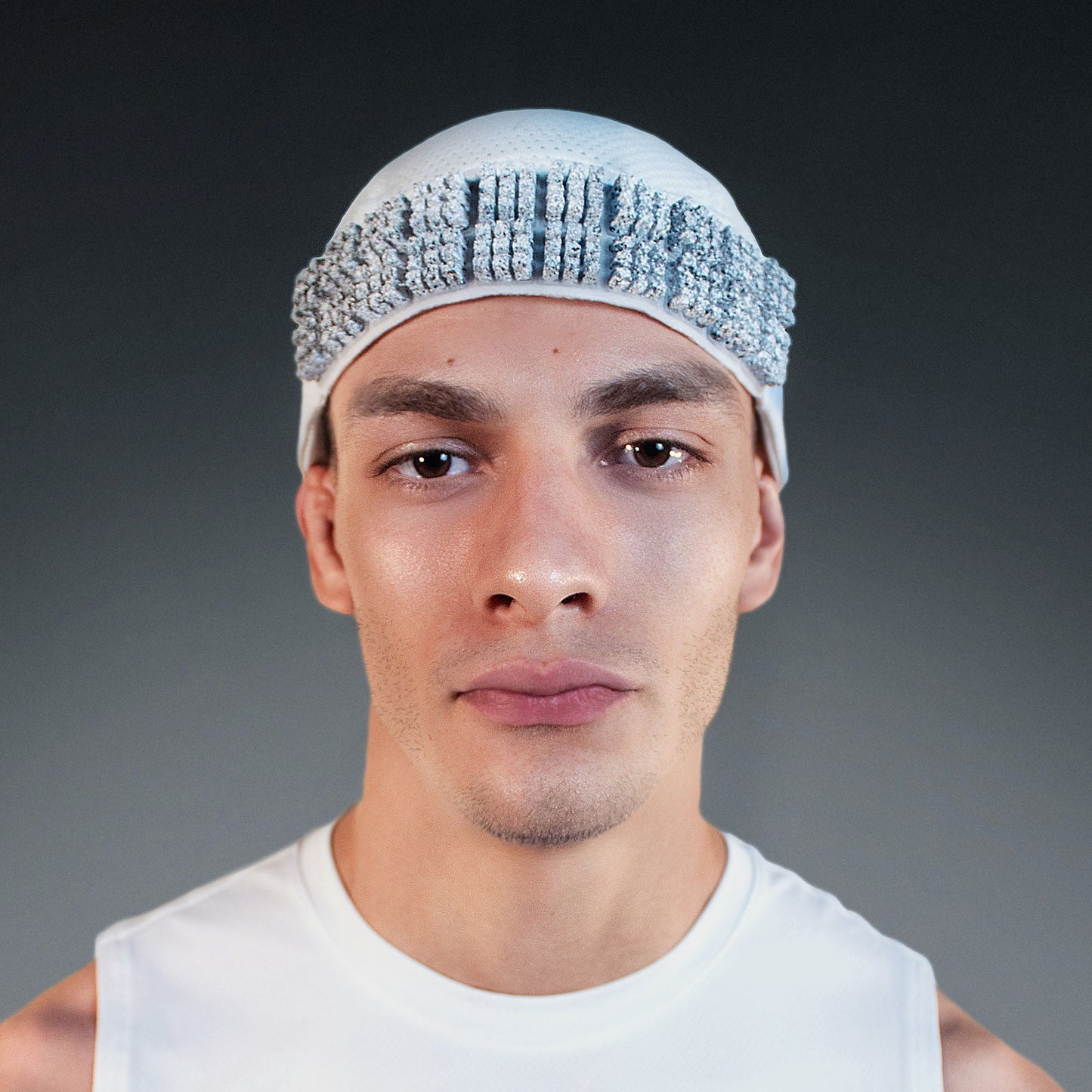 OMIUS reverse Cap white with cooling pieces front view